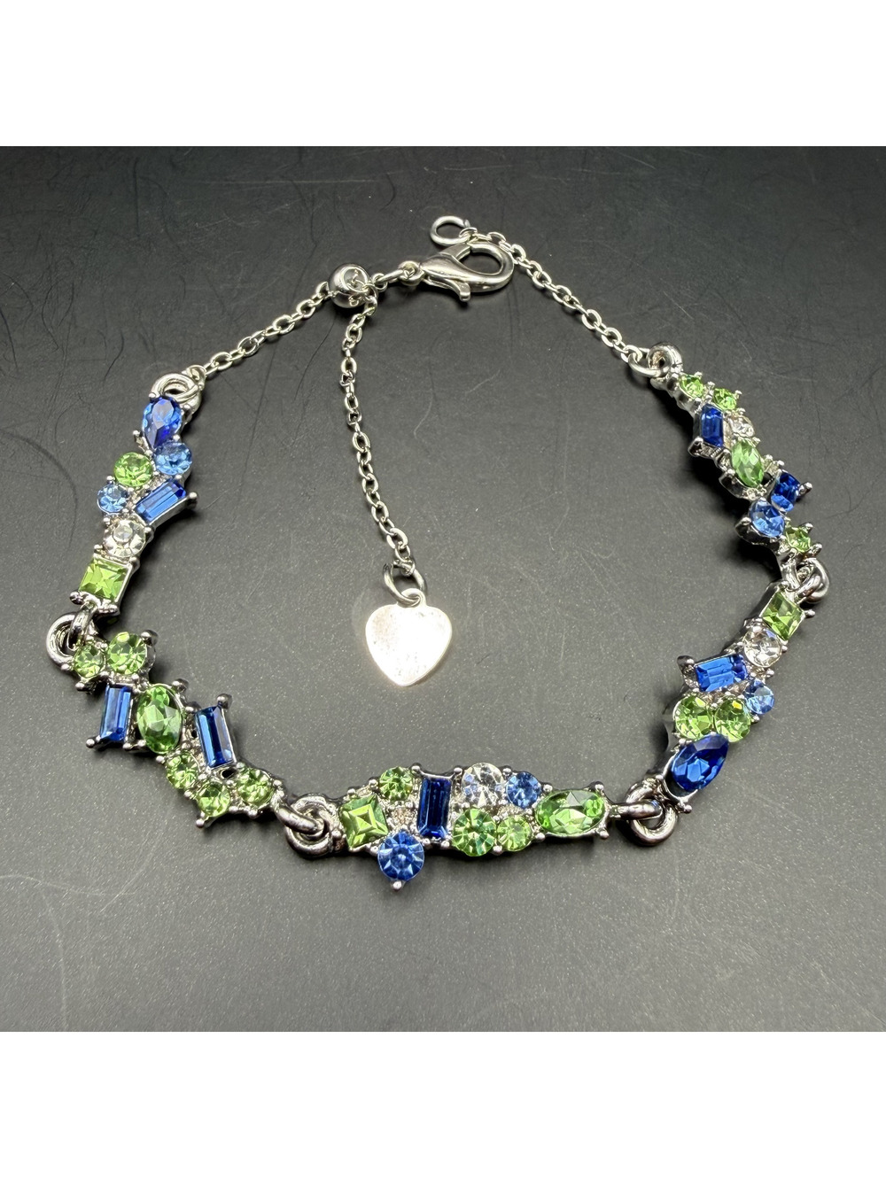 candy+clover Women's Blue and Green Crystal Accent Silver Bracelet